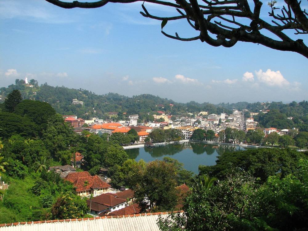 Kandy Lake and the city centre. The circuit is 3.5 km, flat, and best in the last hour of light.